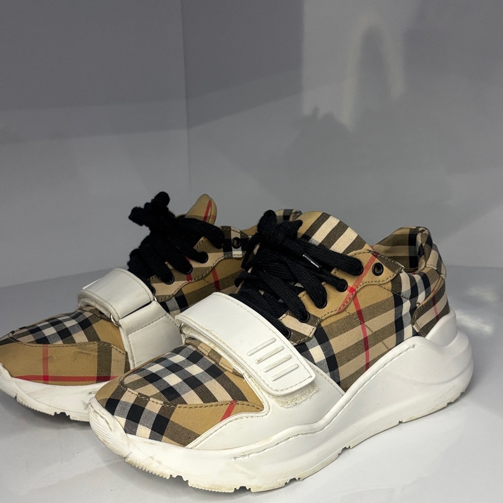 Burberry Beige and Black Plaid Sneakers Authentic